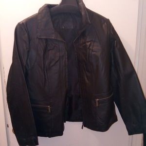 Black leather jacket.